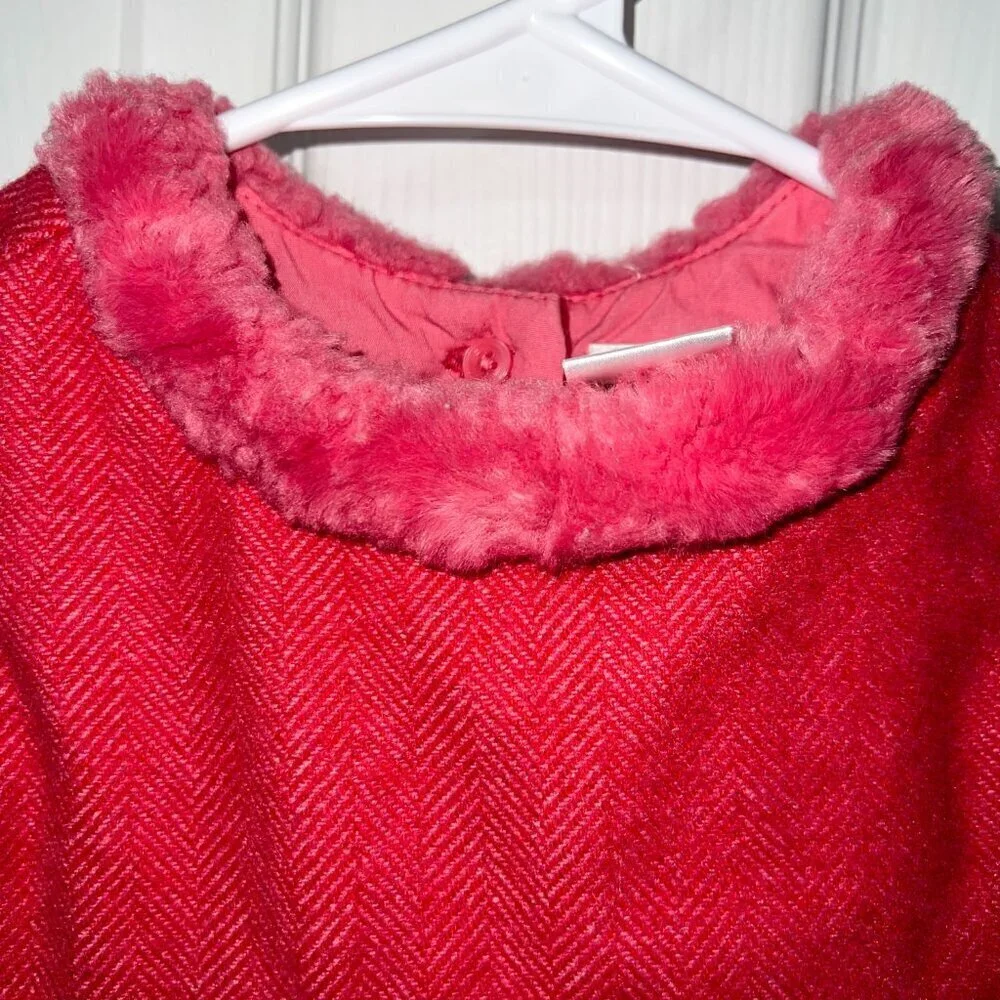Baby Gap Toddler Girl Herringbone Fur Trim Collar Holiday Dress Wool Size 12-18M